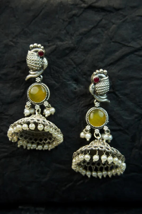 MYRA_-_Silver_Toned_BRASS_Earrings