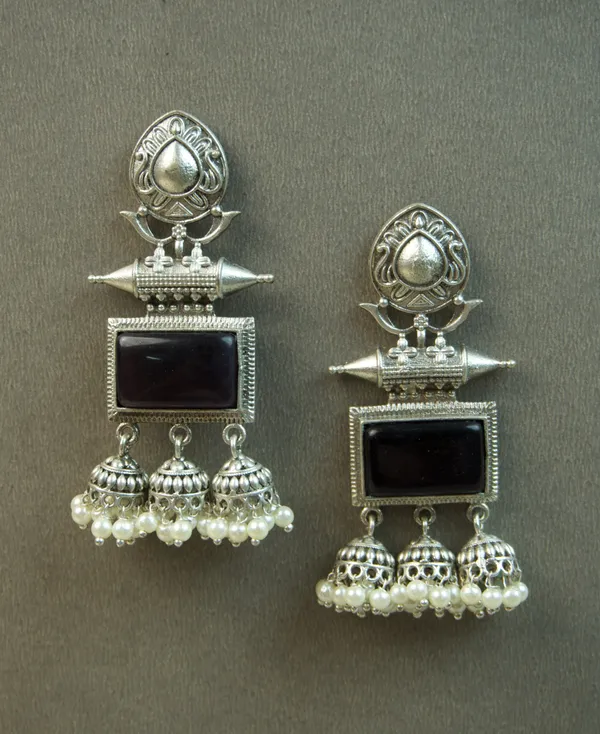 MYRA_-_Silver_Toned_BRASS_Earrings