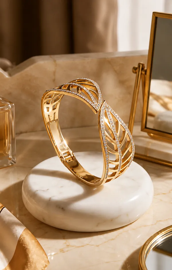 MEHA_Gold_Plated_Leaf_Pattern_Crystal_Studded_Cuff_Bracelet_for_Women_|_Premium_Openable_Kada_Bangle