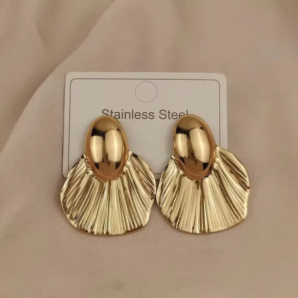 SUGA_-_Gold_Tone_Pleated_Fan_Drop_Earrings_For_Women