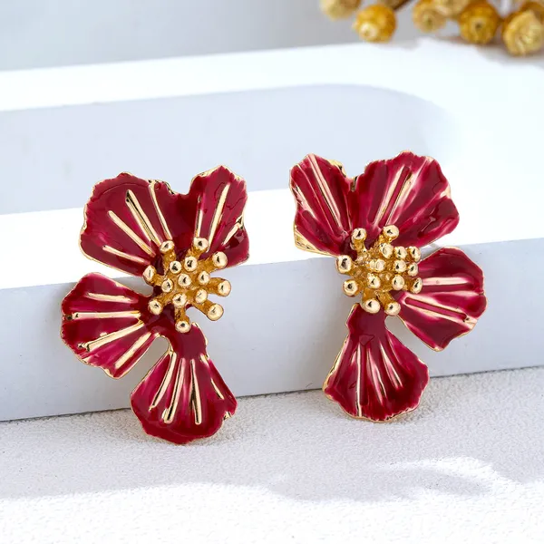 MIMI_-_Red_Enamel_Gold_Plated_Flower_Stud_Earrings_For_Women