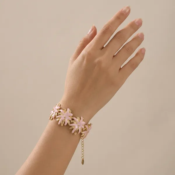 Pink_And_Gold_Floral_Charm_Bracelet_For_Women