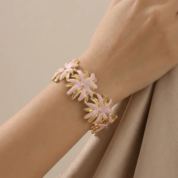 Pink_And_Gold_Floral_Charm_Bracelet_For_Women