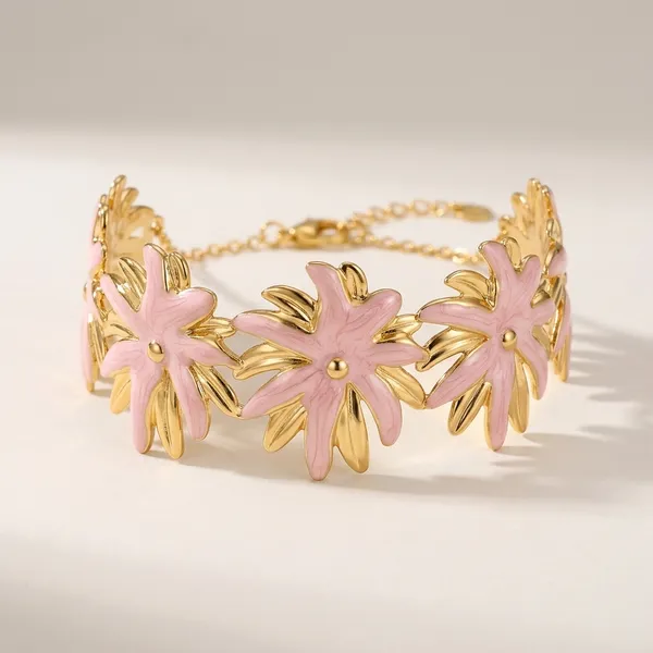 Pink_And_Gold_Floral_Charm_Bracelet_For_Women