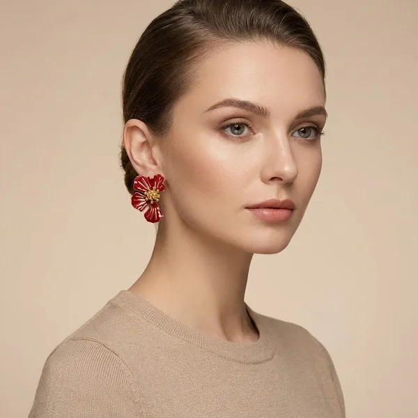 MIMI_-_Red_Enamel_Gold_Plated_Flower_Stud_Earrings_For_Women