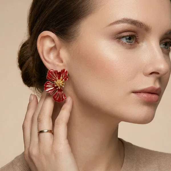MIMI_-_Red_Enamel_Gold_Plated_Flower_Stud_Earrings_For_Women