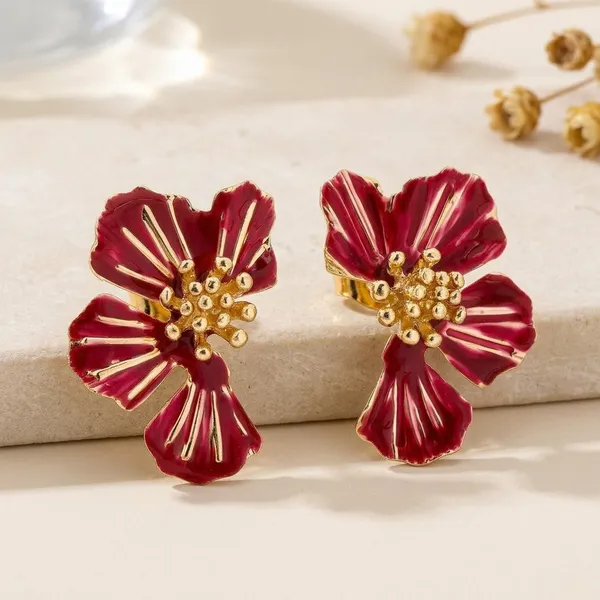 MIMI_-_Red_Enamel_Gold_Plated_Flower_Stud_Earrings_For_Women