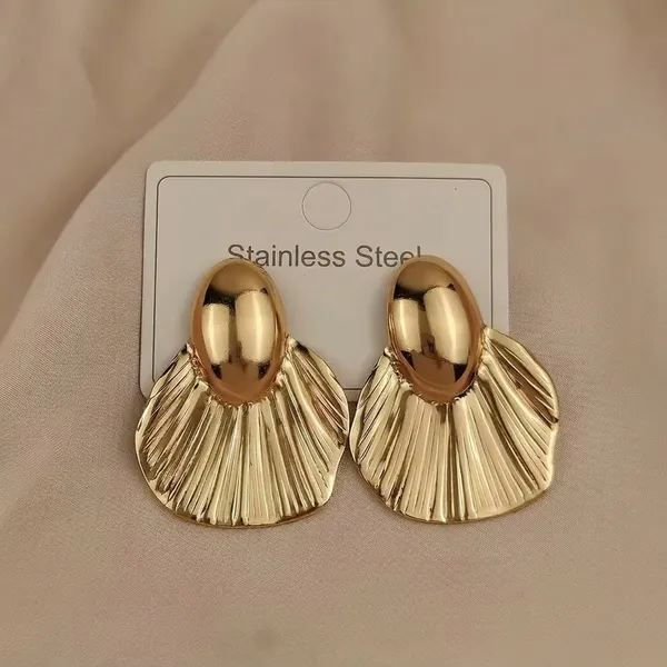 SUGA_-_Gold_Tone_Pleated_Fan_Drop_Earrings_For_Women