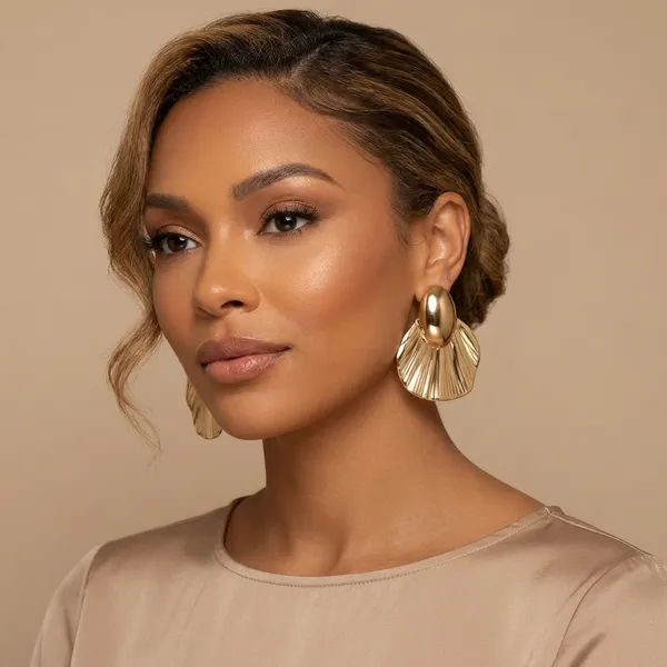 SUGA_-_Gold_Tone_Pleated_Fan_Drop_Earrings_For_Women