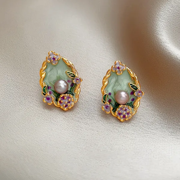 SUGA_-_Gold_Tone_Jade_Pearl_Flower_Stud_Earrings