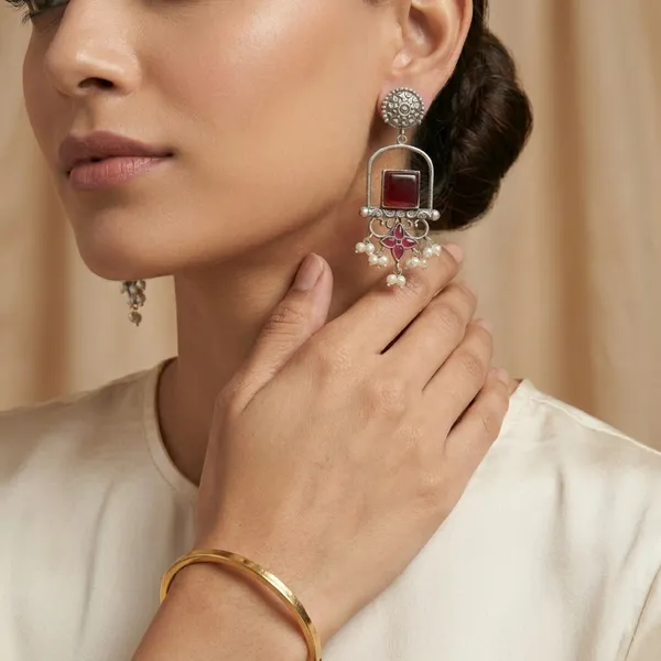MYRA_-_Silver_Toned_BRASS_Earrings