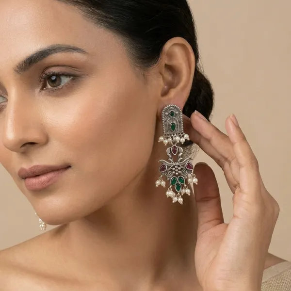 MYRA_-_Silver_Toned_BRASS_Earrings