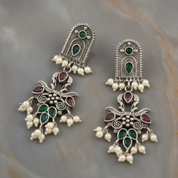 MYRA_-_Silver_Toned_BRASS_Earrings