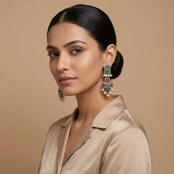MYRA_-_Silver_Toned_BRASS_Earrings