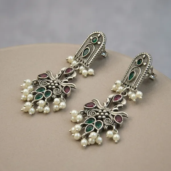 MYRA_-_Silver_Toned_BRASS_Earrings