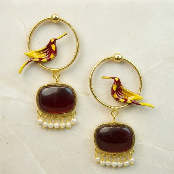 SARA_-_Gold_Toned_Hand_Painted_Red_Beautiful_Earrings