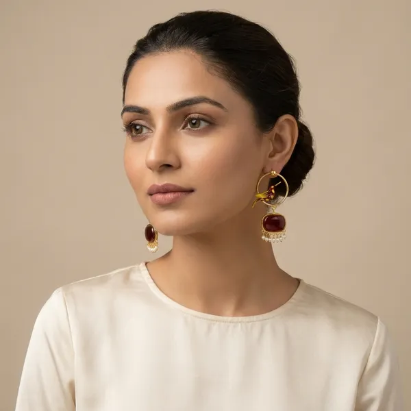 SARA_-_Gold_Toned_Hand_Painted_Red_Beautiful_Earrings