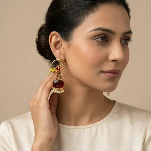 SARA_-_Gold_Toned_Hand_Painted_Red_Beautiful_Earrings