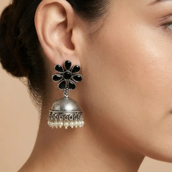 MYRA_-_Silver_Toned_BRASS_Earrings