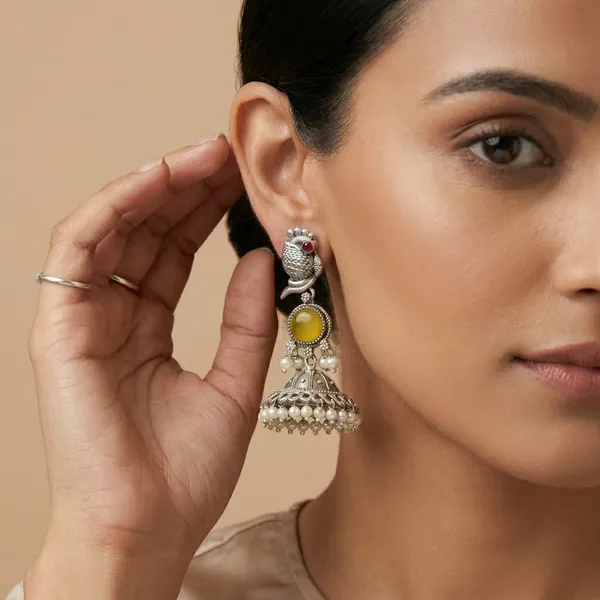 MYRA_-_Silver_Toned_BRASS_Earrings