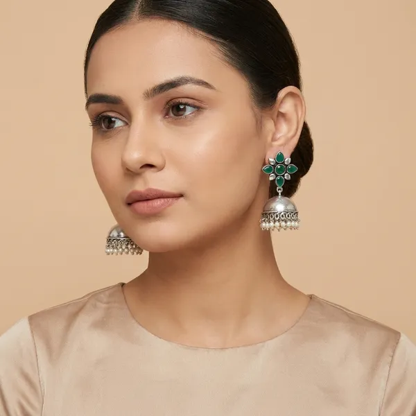 MYRA_-_Silver_Toned_BRASS_Earrings