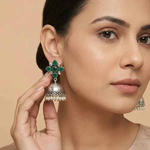 MYRA_-_Silver_Toned_BRASS_Earrings