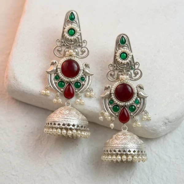 MYRA_-_Silver_Toned_BRASS_Earrings