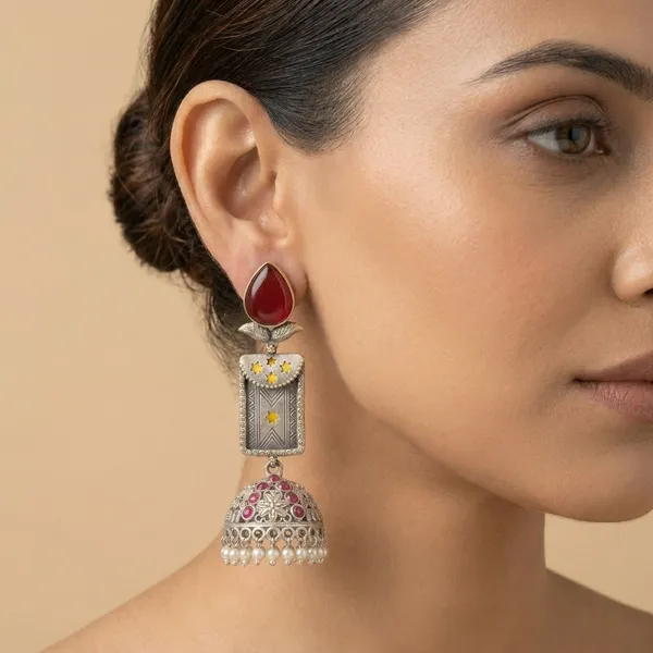MYRA_-_Silver_Toned_BRASS_Earrings