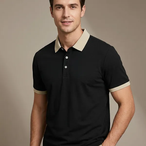 Black_Relaxed_Fit_Contrast_Collar_Polo_T_Shirt_For_Men
