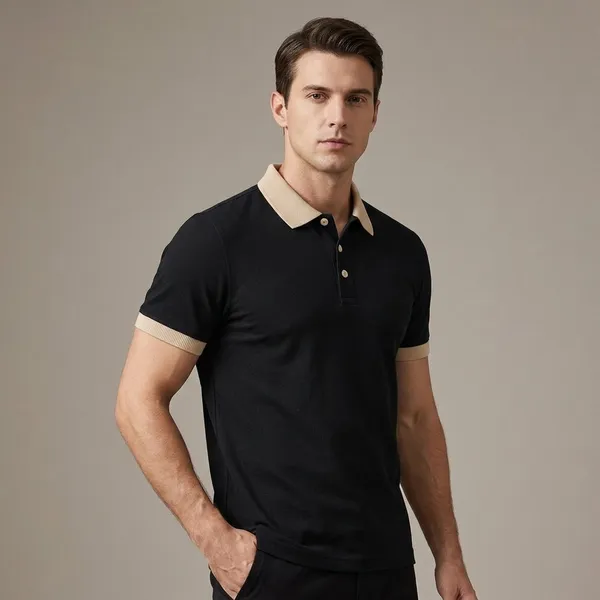 Black_Regular_Fit_Contrast_Collar_Polo_T_Shirt_For_Men