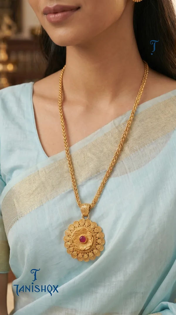 Amazing_Antique_Gold_Floral_Stone_Pendant_Set