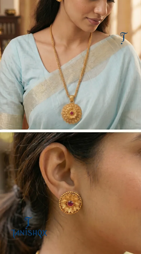 Amazing_Antique_Gold_Floral_Stone_Pendant_Set