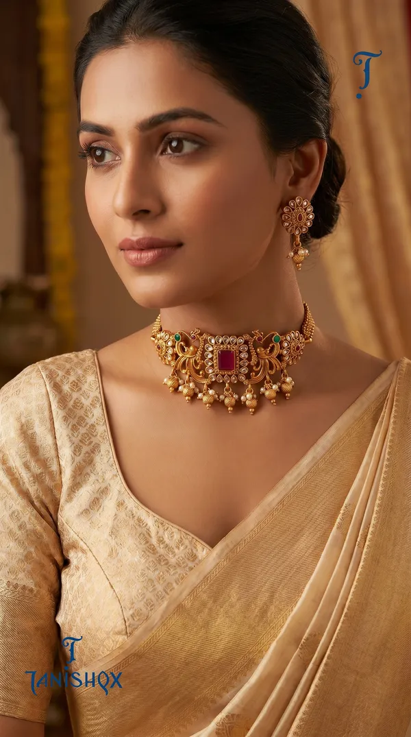 Antique_Gold_Ruby_Beads_Elephant_Design_Choker_Necklace_Set