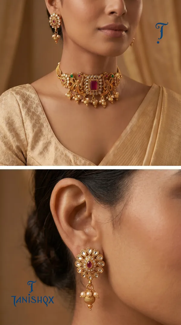 Antique_Gold_Ruby_Beads_Elephant_Design_Choker_Necklace_Set