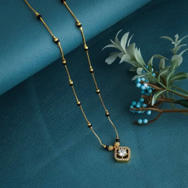 Gold_Plated_Square_Diamond_Pendant_Mangalsutra_With_Black_Beads_For_Women