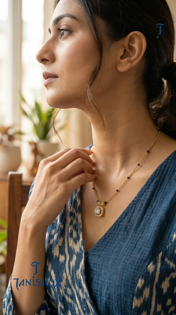 Gold_Plated_Square_Diamond_Pendant_Mangalsutra_With_Black_Beads_For_Women
