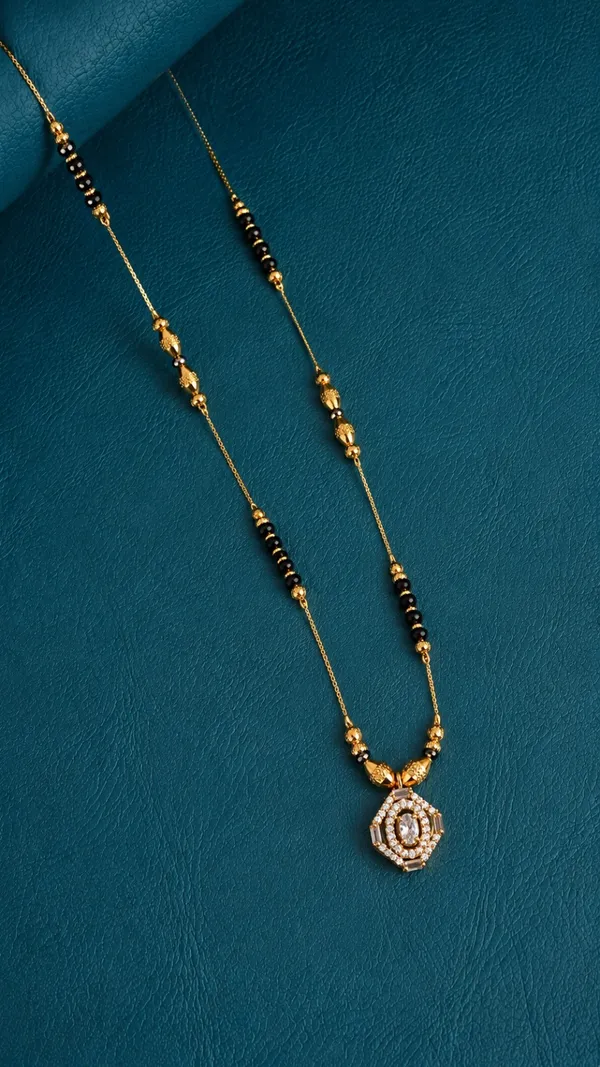 Gold_Plated_Square_Diamond_Pendant_Mangalsutra_With_Black_Beads_For_Women