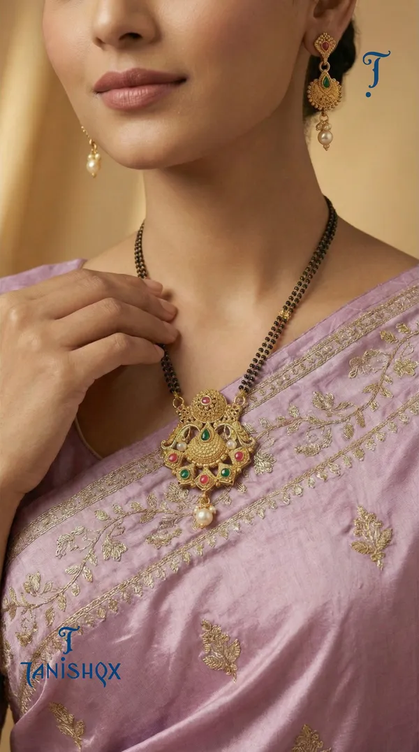 Micro_Gold_Plated_Diamond_Studded_Fancy_Flower_Square_Mangalsutra_Set_With_Earrings