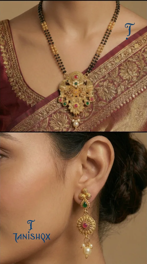 Micro_Gold_Plated_Diamond_Studded_Fancy_Flower_Square_Mangalsutra_Set_With_Earrings