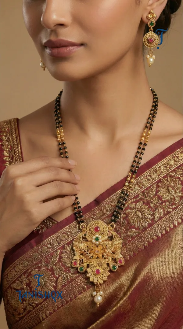 Micro_Gold_Plated_Diamond_Studded_Fancy_Flower_Square_Mangalsutra_Set_With_Earrings