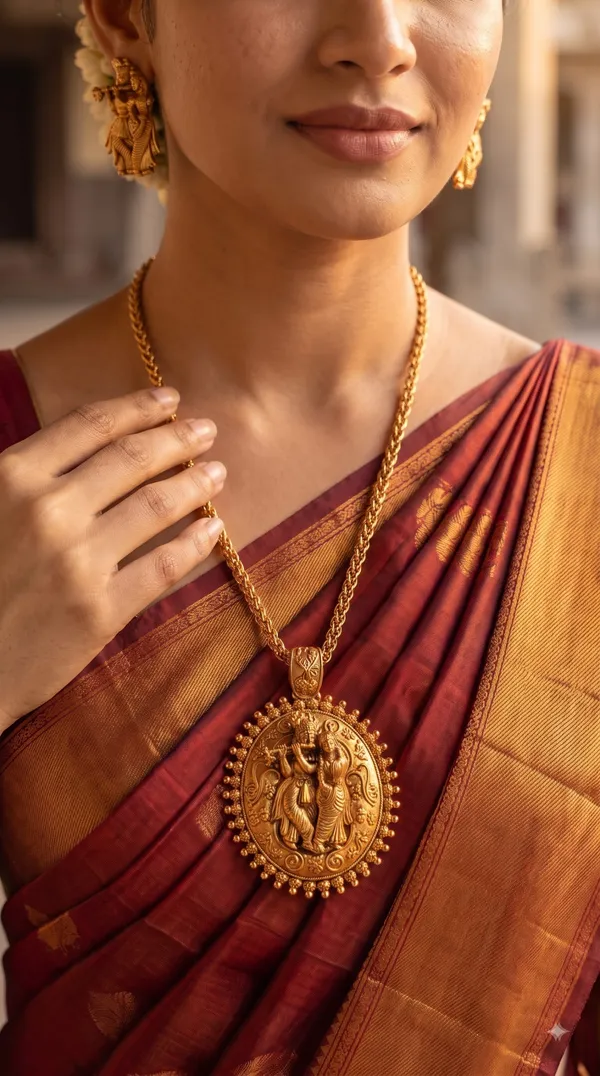 Traditional_Gold-Plated_Krishna_Pendant_Necklace_&_Matching_Earrings_Set
