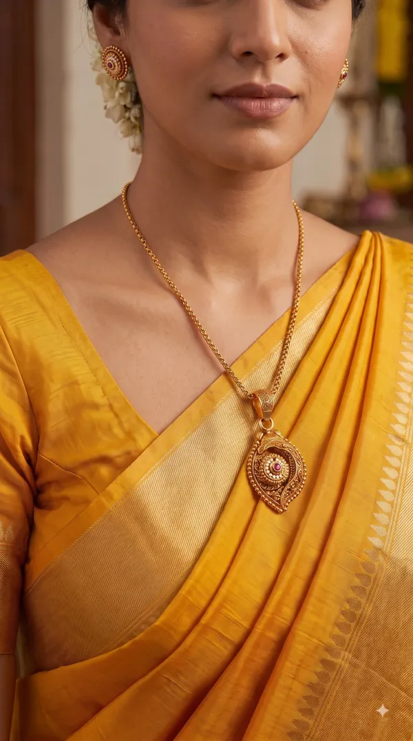 Antique_Gold_Leaf-Shaped_Pendant_Necklace_with_Round_Matching_Earrings_Set