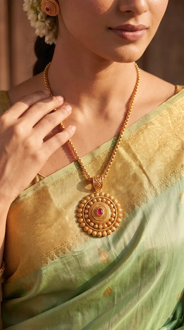 Round_Gold-Tone_Pendant_Necklace_Set_with_Matching_Stud_Earrings