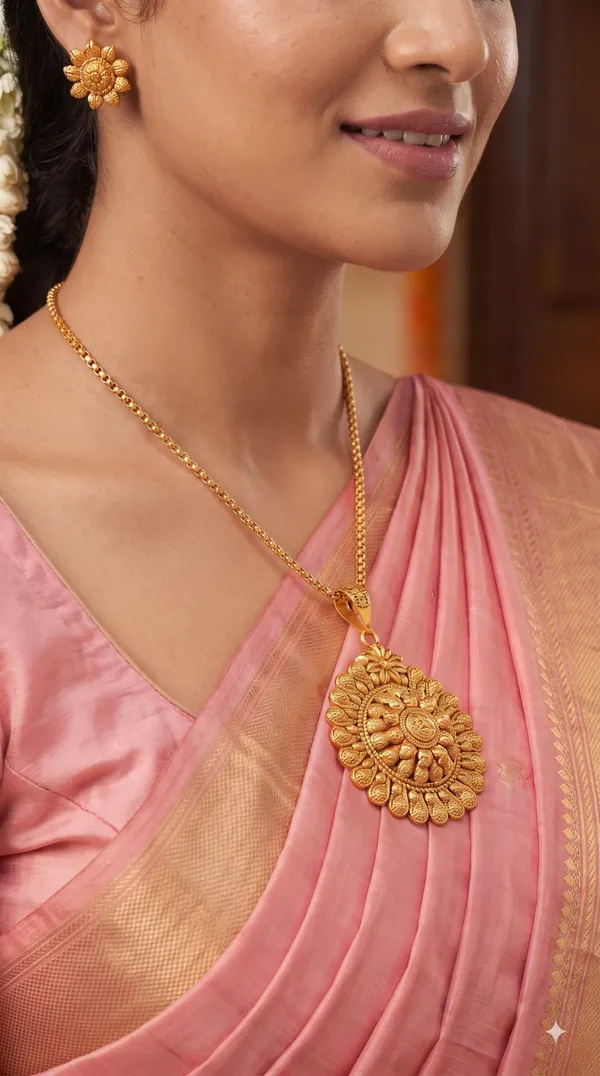 Antique_Gold_Sunflower_Pendant_Necklace_Set_with_Matching_Earrings
