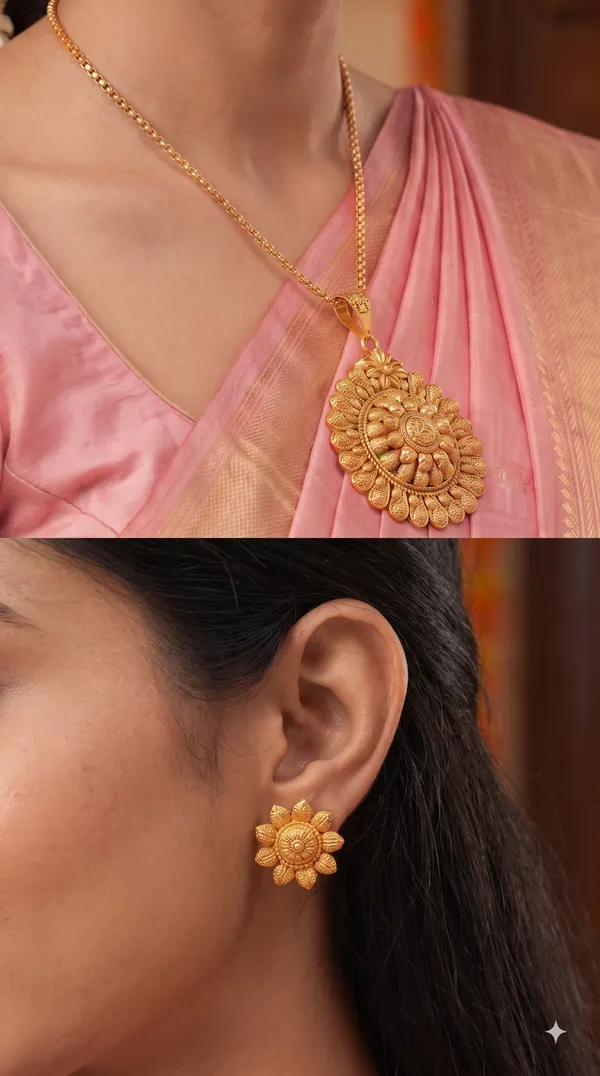 Antique_Gold_Sunflower_Pendant_Necklace_Set_with_Matching_Earrings