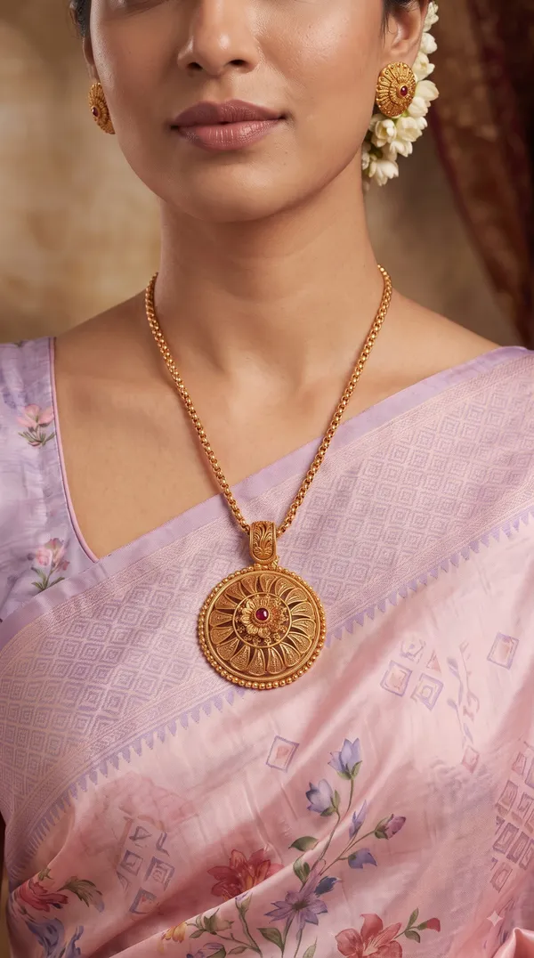 Antique_Gold_Filigree_Medallion_Necklace_Set_with_Ruby-Center_Earrings