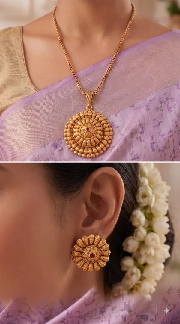 Antique_Gold_Filigree_Medallion_Necklace_Set_with_Ruby-Center_Earrings