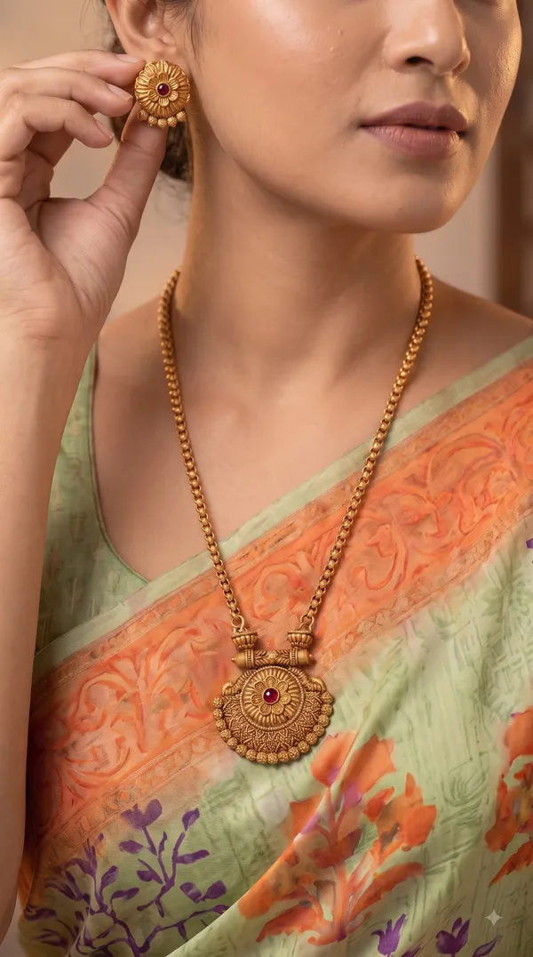 Antique_Gold_Round_Floral_Pendant_Necklace_Set