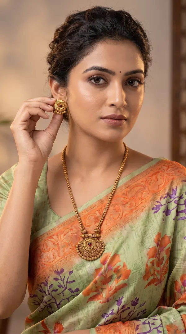 Antique_Gold_Round_Floral_Pendant_Necklace_Set