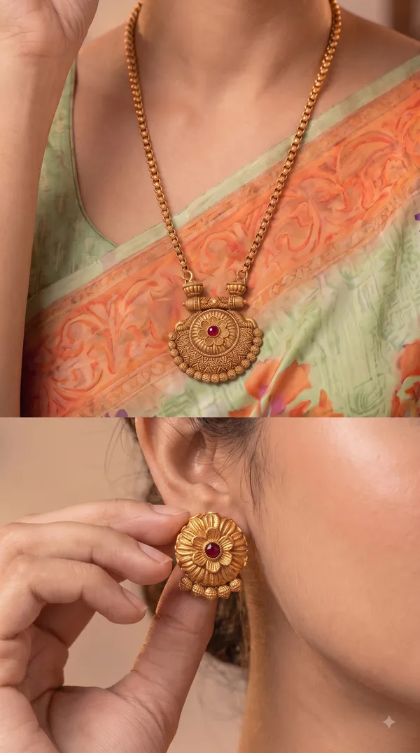 Antique_Gold_Round_Floral_Pendant_Necklace_Set